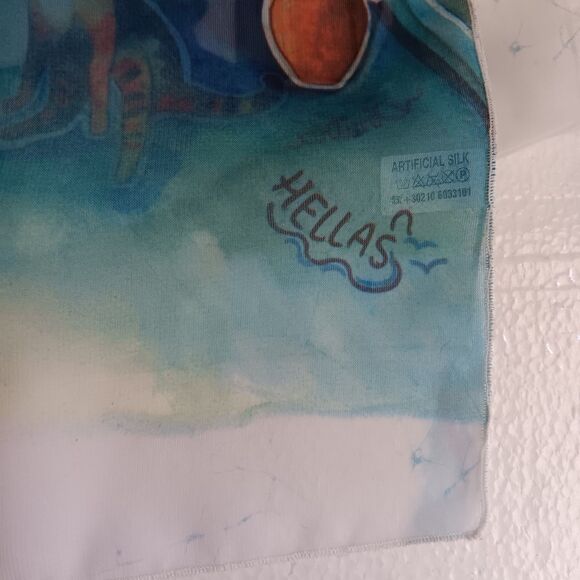 Ifasma Scarf Made In Greece Greek Village Kos Isles Cat Azure Design Rectangle - Picture 5 of 10